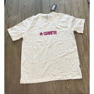 NWT Converse Mens Short Sleeve Knit T-Shirt Logo Print Crew Neck White Size M
